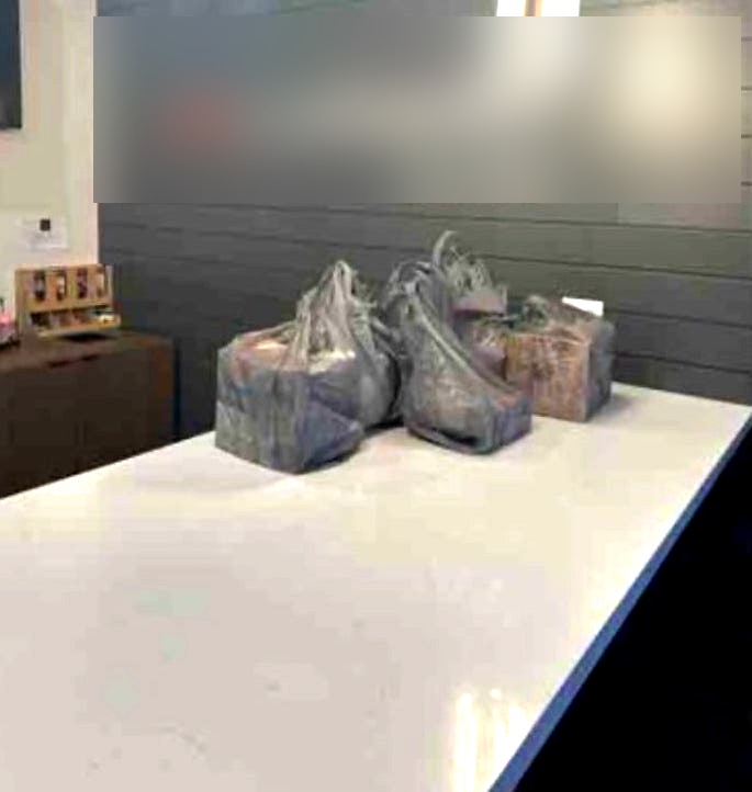 Grocery bags at hotel lobby