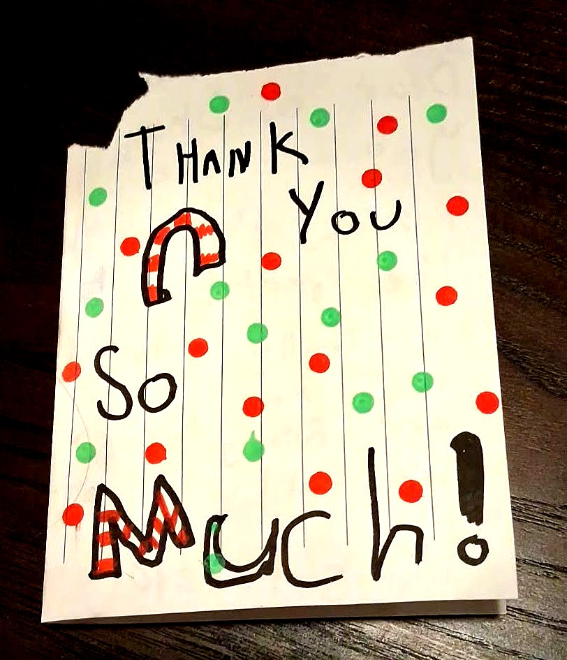 Handmade thank you card from a child